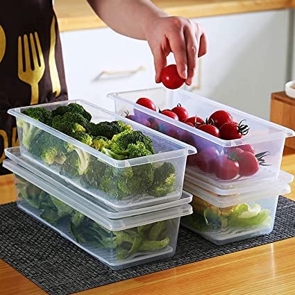 Image of Fridge Storage Boxes Fridge Organizer with Removable Drain Plate and Lid Stackable Plastic Freezer Storage Containers for Fish, Meat, Vegetables, Fruits (1500ML) (FISH CONTAINER) (4)