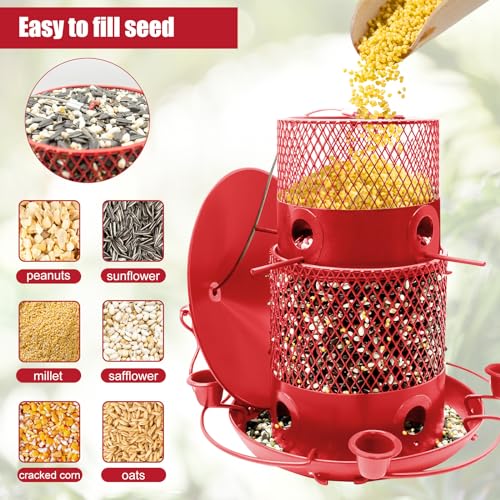 Bird-Feeders-for-Outdoors-Metal-Squirrel-Proof-Bird-Feeders-Large-Capacity-Hanging-Bird-Feeder-Weather-and-Water-Resistant-Red Tholoxia Bird Feeders for Outdoors, Metal Squirrel Proof Bird Feeders, Large Capacity Hanging Bird Feeder, Weather and Water Resistant (Red) - Image 4