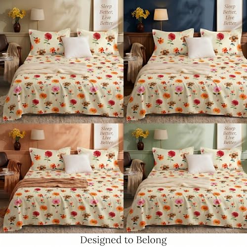 Image of SANMARINO 300TC Cloud Cotton King Size Bedsheet with 2 Pillow Covers | Super Soft & Breathable | Luxury Floral Pixel Bloom Digital Print Bedding Set | 228x254 cm | Peach Blossom Peach Pink