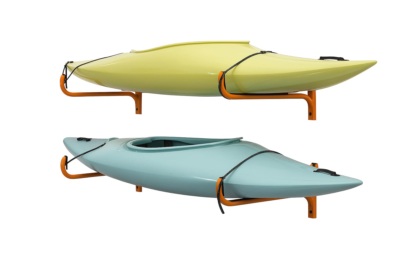 Set of 2 Kayak Storage Hooks - Wall-Mounted Storage Rack with 110lb Capacity for Kayaks, Surfboards, Canoes, or Paddle Boards (Orange)