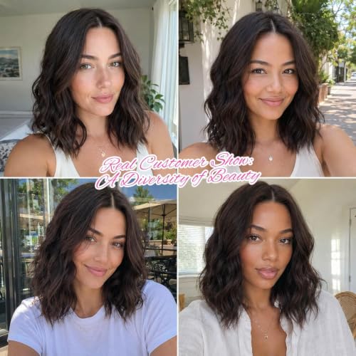 Image of Eawwii Wigs for Women Dark Brown,Short Wavy Synthetic Lace Wig