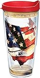 Tervis Woodgrain American Flag Insulated Tumbler with Wrap and Red Lid, 24 oz, Clear
