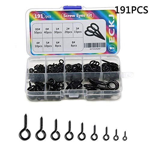 ECKJ 191pcs Screw Eyes Zinc Plated Metal Eye Shape Screw Self Tapping Screws