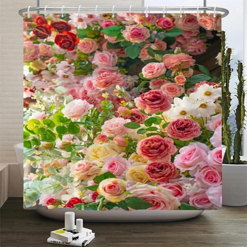 Rideau de bain pour douche imperméable rose et blanc 198x182cm