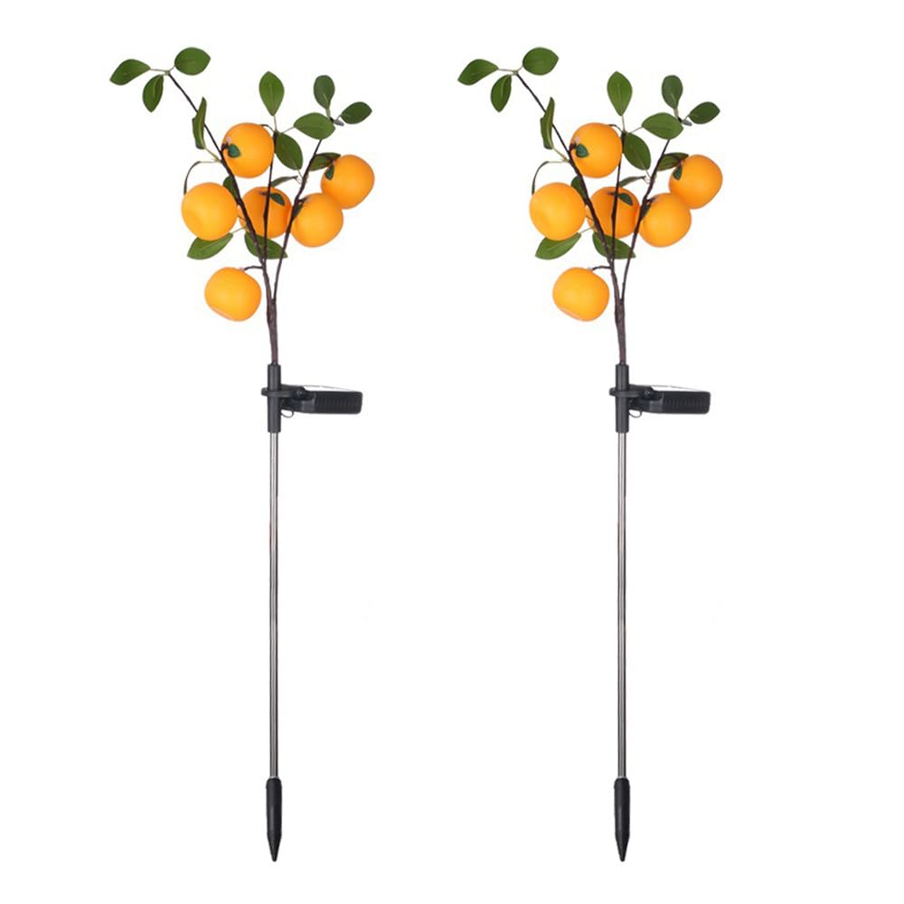DINOWIN Outdoor Solar Garden Light, 2 Pack of Solar Flower Tree Lights with Realistic Orange, Waterproof LED Decorative Light Outdoor Pile Lighting for Courtyard Garden Lawn Decoration (Orange)