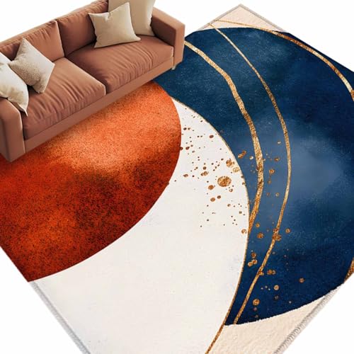 Tapete decorativo rectangular azul y naranja 5x7 ft miniatura 2