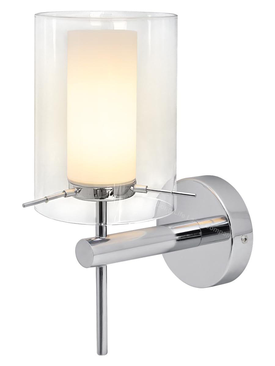 Long Life Lamp Company Chrome Modern Glass Wall Light Clear Glass Shade Wall Lamp Ip44 H3098