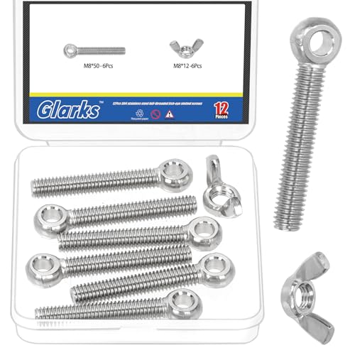 Glarks 6 Boulons Oeil M8x50mm Acier Inox Levage
