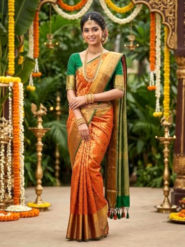 Image of VFCollections Women's Kanchipuram Silk Saree With Blouse Piece
