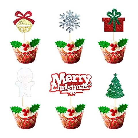 Merry Christmas Cake Toppers 6pcs Christmas Party Props Xmas Holiday Christmas Theme Celebration Decoration Cover