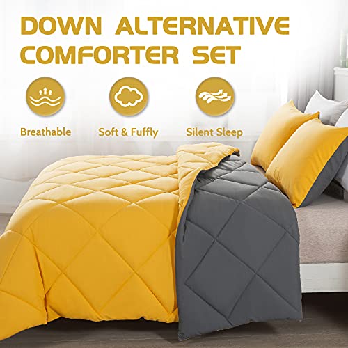 Decroom Lightweight Full Comforter Set With 2 Pillow Sham - 3 Pieces Set - Quilted Down Alternative Comforter/Duvet Insert For All Season - Yellow/Grey - Full Size #TOP1