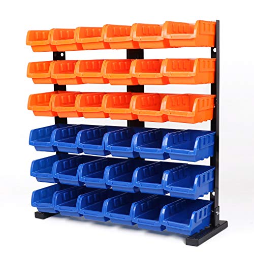 HORUSDY Storage Bins Parts Rack 36Pcs Bin Organizer Garage Plastic Shop Tool, Tools for Men