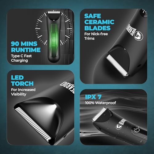 Image of BEARDO Ball Safe Pro Trimmer For Men|Fast Charging Trimmer For Private Parts, Beard, Body| Body Grooming Kit - No Nicks Or Cuts, Powerful Motor, Type C, Fast Charging, 90-Min Runtime,Black