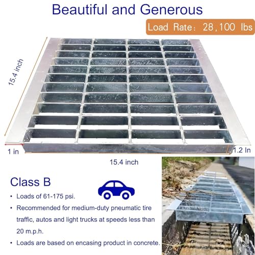 Image of Galvanized Steel Drain Grate with Lip, Channel Cover 16x16 in