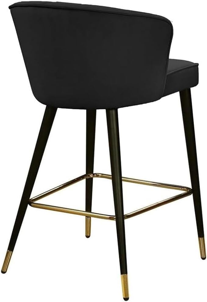 HomeStock City Chic Modern, Contemporary Velvet Upholstered Counter Height Stool with Channel Tufting and Gold Tipped, Black Metal Legs, Grey, 20" W x 21" D x 36.5" H Black