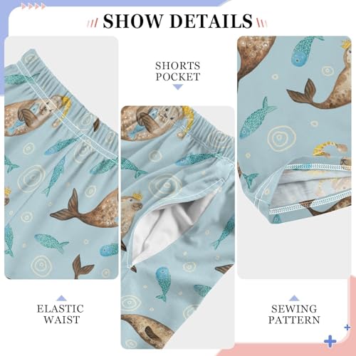 ZZXXB Seal with Fish Boys Long Pants Soft Trousers Elastic Waist Kids Lounge Bottoms with Pockets S-XL4