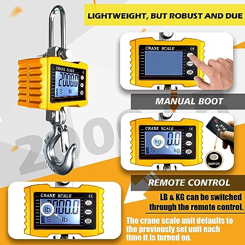 Image of YATOINTO 2200lb Digital Crane Scale High Precision Heavy Duty Industrial Hanging Scale with Remote Control Aluminum Case CE Certified Electronic Weighing Crane Scale, for Garage Farm Hunting Fishing