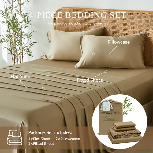 Image of 100% Viscose Derived from Bamboo Sheets Queen Size, Soft & Cooling Viscose from Bamboo Sheets Set, Organically Grown,Breathable & Soft Deep Pocket Up to 18 Inches(Taupe)