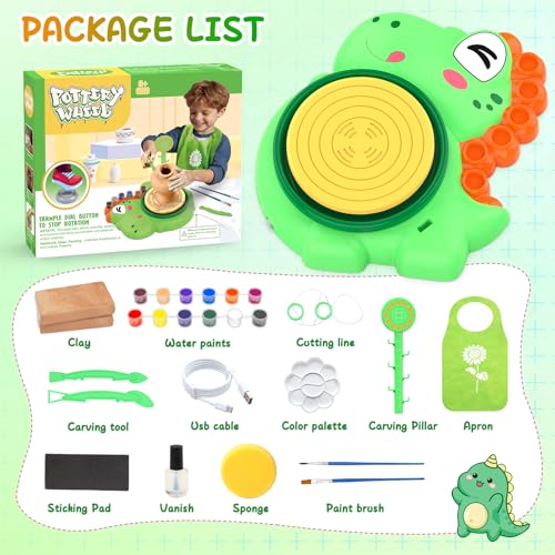Image of Pottery Wheel for Kids, Complete Pottery Painting Craft Kit, Arts and Crafts for Kids Ages 8-12, Art Supplies for Kids Toys Boys Birthday Christmas Gift for 6 7 8 9 10 11 12 13 Year Old, Green