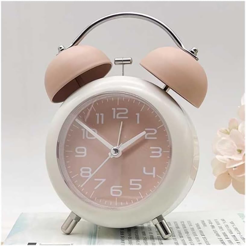 Image of TB-01 Metal Twin Bell Alarm Clock | Loud Alarm Analog Desk Clock with Silent Sweep Movement, Bedside Table Clock for Kids, Bedroom, Office & Study Table, Pink
