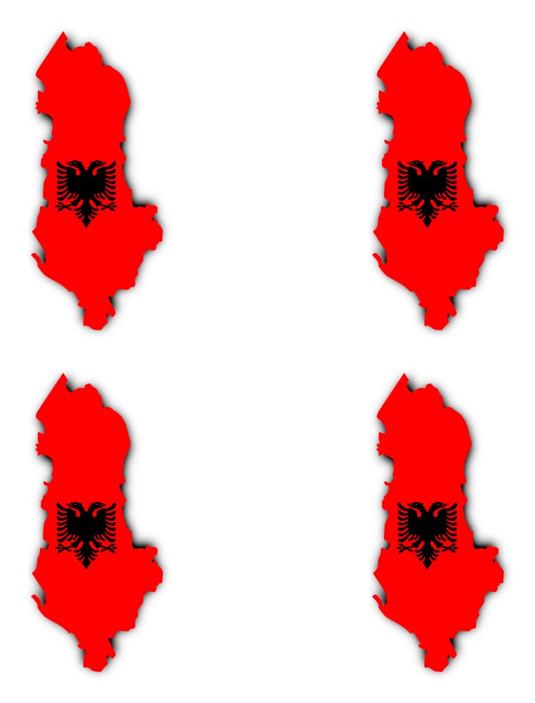 Sticker: 100mm, 4 pieces - Silhouette flag/Flap-Map - Albania - AL - for car, laptop and more
