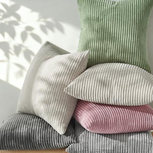 Miniatura 5 de Topfinel Funda De Cojin 45x45 De Pana Para Decoración Hogar Vintage,Funda Cojin Blanco Lechoso Para Sofa,Cama.Fundas De Cojines Sofa Decoración Salon Modernos 2 Piezas.