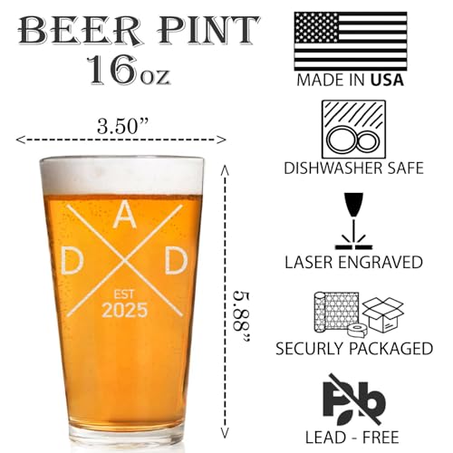 CARVELITA Dad Est 2025 Beer Glass - Pregnancy Announcements For Dad - 16oz Beer Pint For Expecting Father - Dad To Be Gifts - Funny New Dad Gifts - First Time Dad Gifts - Gifts For Dad