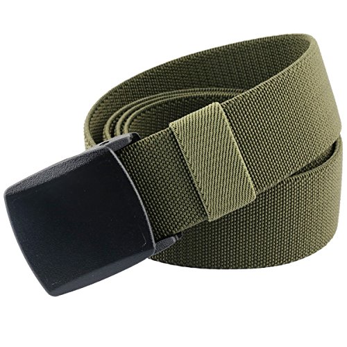 Sportmusies Elastic Belts for Men, Military Style Stretch Webbing Tactical Duty Belt (Army Green,Plastic Buckle)