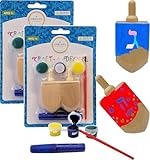 Craft-A-Dreidel, Create Your Own Custom Dreidel, Kit Includes 4 Wooden Dreidels, 6 Colors, 2 Brush, 2 Glitter, Fun and Educational (4 Dreidels)