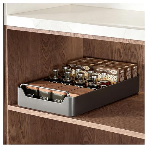GAOHONGMEI Organizador extraíble para armario debajo del fregadero y despensa, cajón deslizante adhesivo sin taladro con tirador, estantes de almacenamiento deslizantes para cocina(Black,25x43x8cm)
