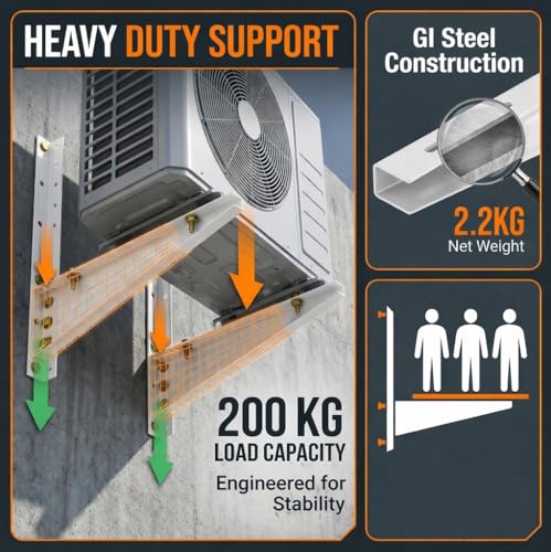 Image of Hipkoo Heavy Duty AC Outdoor Stand, Wall Mounting Bracket for 1.5 Ton & 2 Ton Split AC Outdoor Unit, Rust Proof Powder Coated, Compatible with Voltas, LG, Hitachi, Blue Star, Samsung, Pack of 1