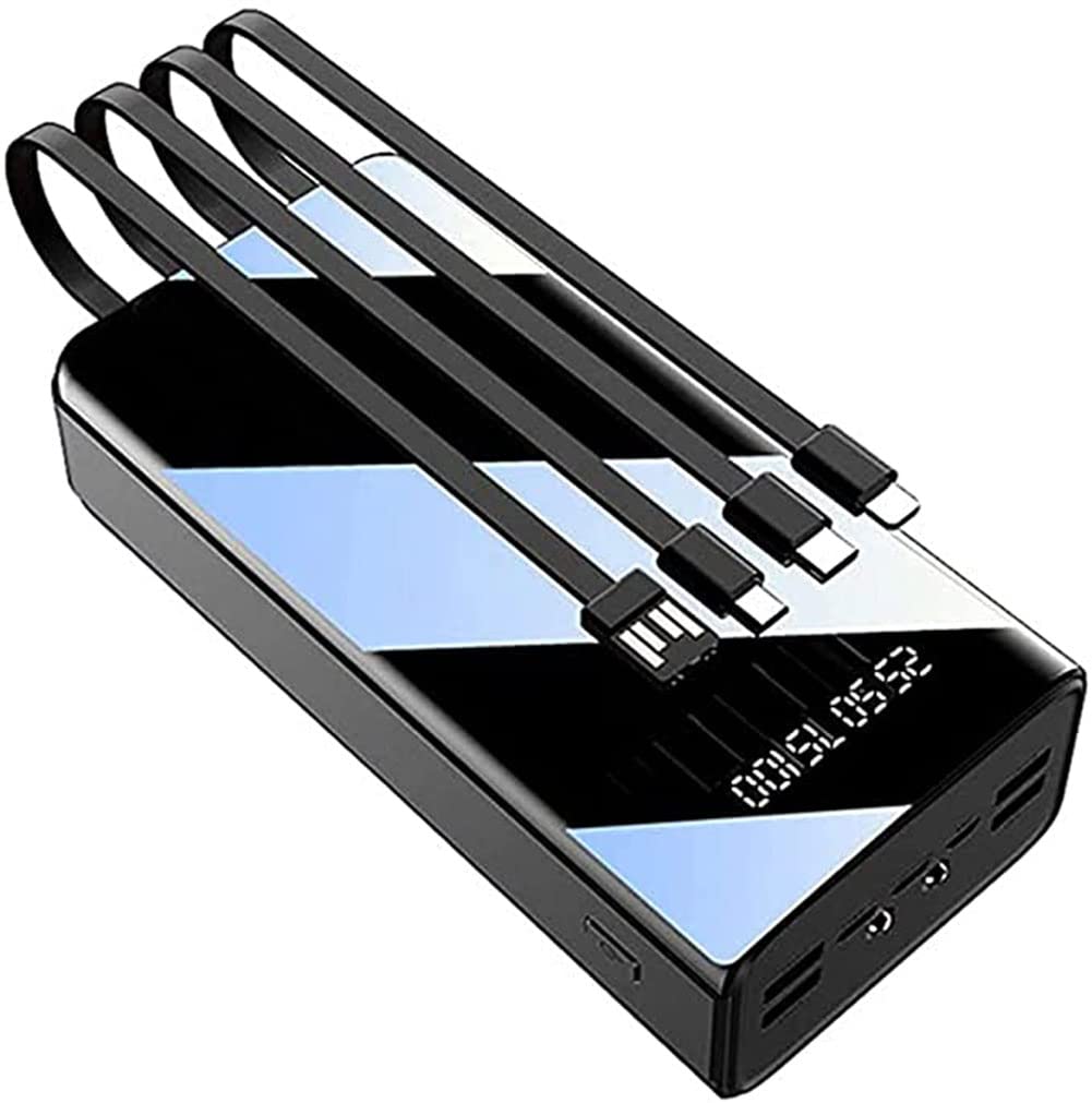 Banco de energía de 80000 mAh con cable integrado, cargador portátil, cargador externo para teléfono con pantalla LED y linterna, batería externa [7 salidas, 4 entradas], carga rápida para teléfono