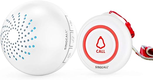 SINGCALL Wireless Caregiver Pager Smart Call System 1 SOS Call Buttons/Transmitters 1 Plugin Receiver Nurse Calling Alert Patient Help System for Home Personal Attention