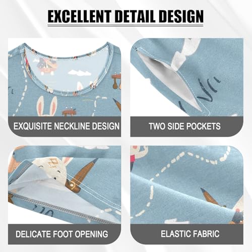 ALAZA Rabbit Bunny Pirate Pajamas Set Short Sleeve Cotton Sleepwear Summer Pjs 2 Piece 5-14Y4