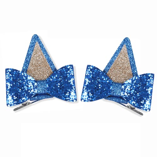 Blue Ears Hair Clips, 1 Pair Glitter Hair Barrettes for Toddler G...