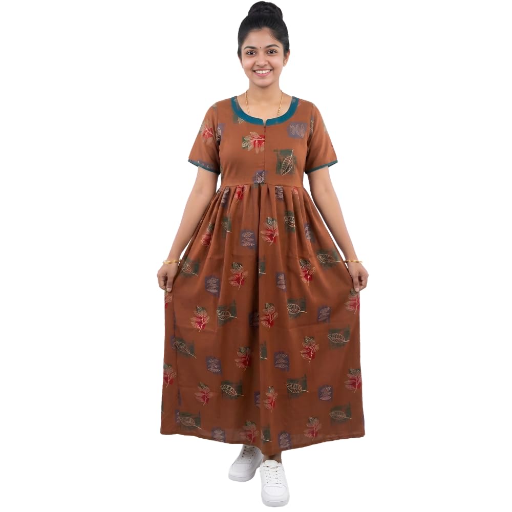 Feeding Nighty | Alpine Nighty | Frock Nighties | Maxi Nightdress | Front Zip Feeding Spun Nighties for New Moms | Maternity Nightgown-image-5