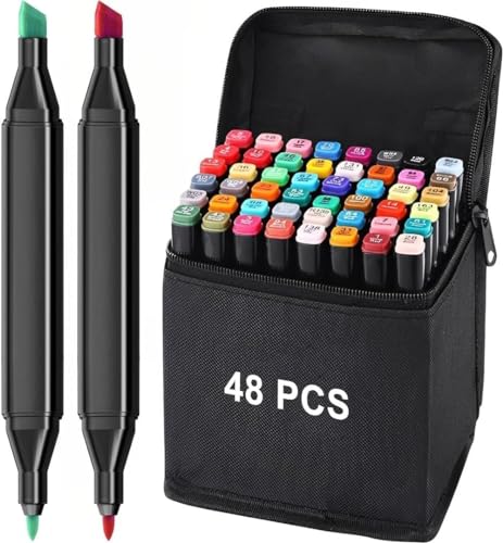 Image of Dual Tip Colorful Art Markers Colors Sketch Pens With Carry Bag For Painting Sketching Calligraphy Drawing,Chisel & Fine Tip Water Based Colouring Marker For Kids & Adult (48 PCS MARKER PEN)