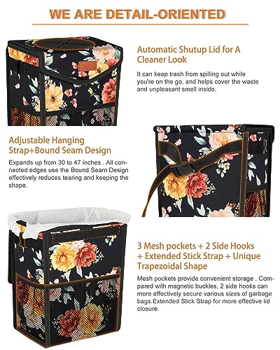 Image of Pritent Car Trash Can with Lid Leakproof Car Garbage Bag Vehicle Trash Bin | Hanging Automotive Garbage Can,Multipurpose Car Accessories for Women Men Interior Car Storage Organizer(2 Gal,Rose)