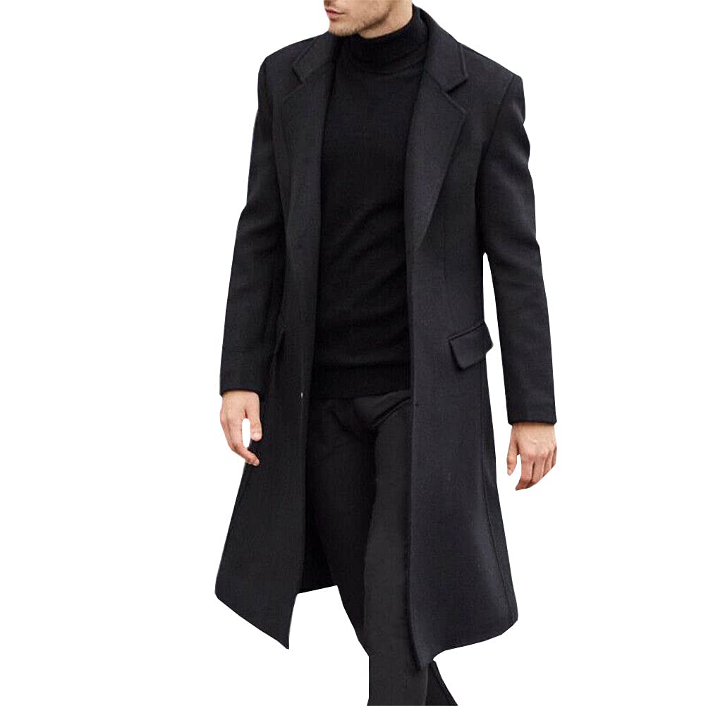 chroes Men's Casual Notched Lapel Single Breasted Wool Blend Midi Long Trench Pea Coat Latest Stylish Warm Overcoat for Winters-picture-27