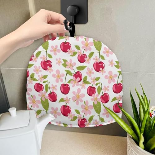 Image of Large Tea Cozy for Teapot Red Cherry Print Extra Thick Tea Pot Cover Home Kitchen Decoration Insulated Teapot Cozy Dust Kitchen Accessories for Home Daily