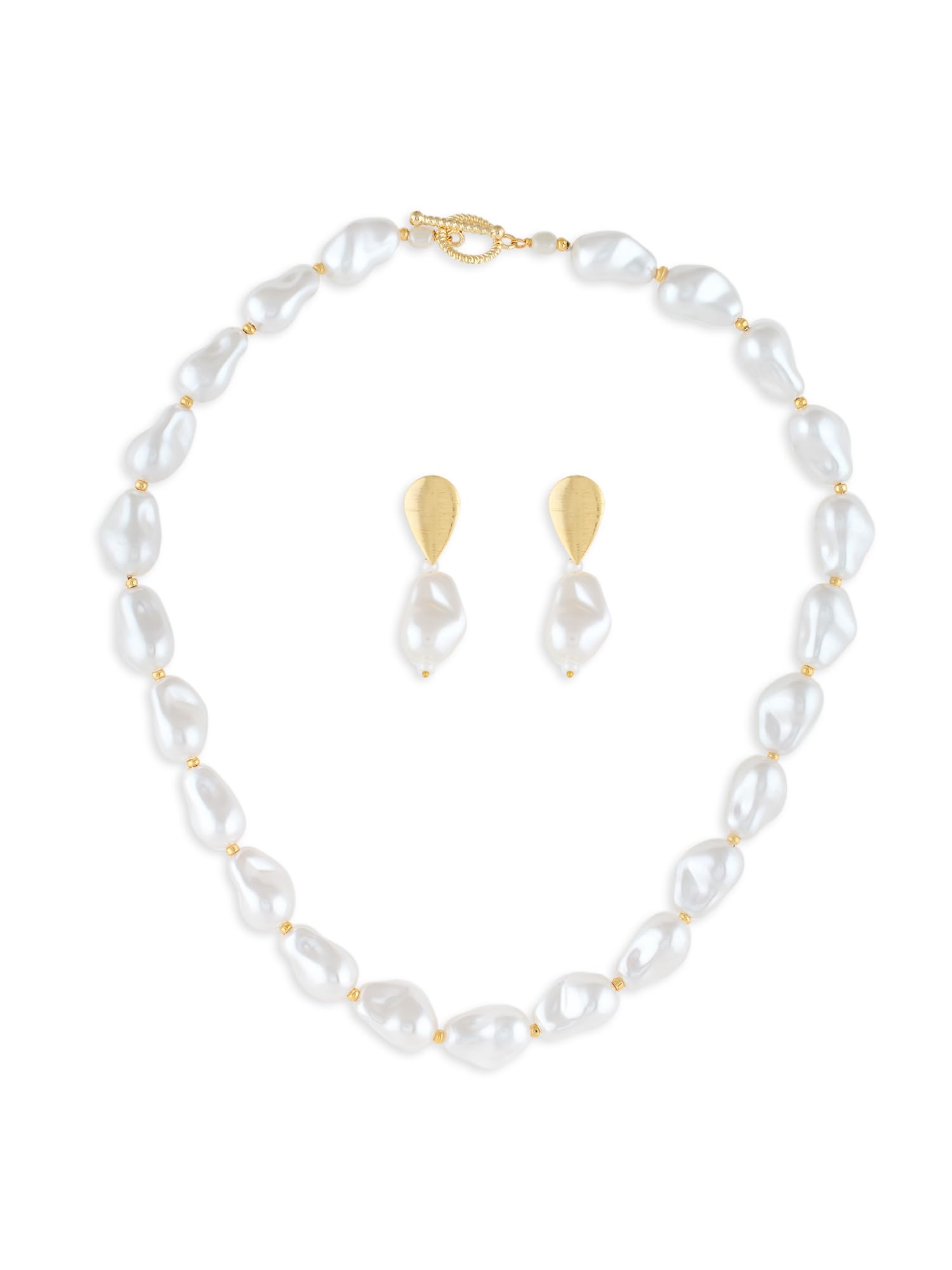 Gold Tone Classy Baroque Pearls Toggle Clasp Necklace & Earring Set For Women-ZPFK21252-image-37