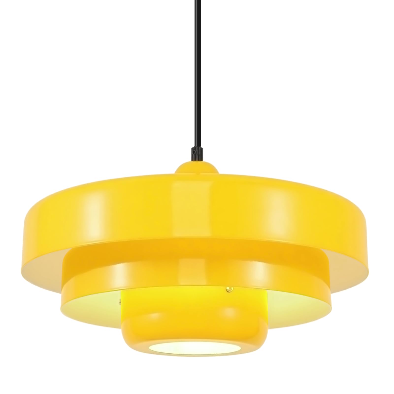 Lemon Yellow Pendant Light, 13.8" Vintage Industrial Adjustable Height Hanging Lamp, Mid Century Modern Ceiling Light Fixture for Retail Shop Cafe Bar Hallway