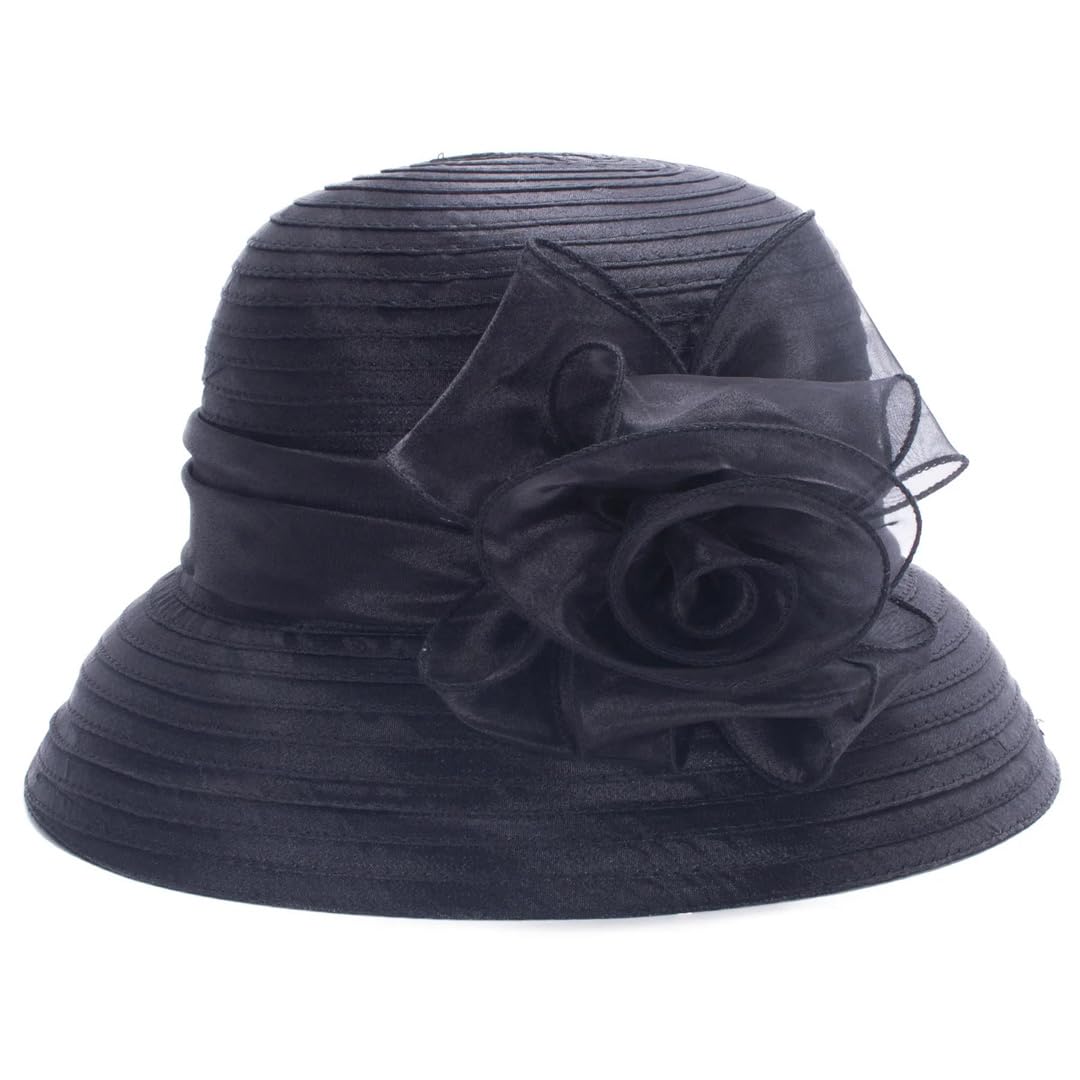 Yeuyyben Cappello a bombetta da donna in organza, per feste estive da tè, chiesa, elegante cappello da sole