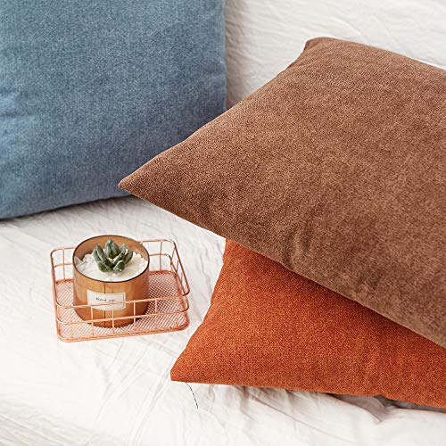 Mernette Pack Of 2, Thick Chenille Decorative Square Throw Pillow Cover Cushion Covers Pillowcase, Home Decor Decorations For Sofa Couch Bed Chair 18X18 Inch/45X45 Cm (Burnt Henna) #TOP5