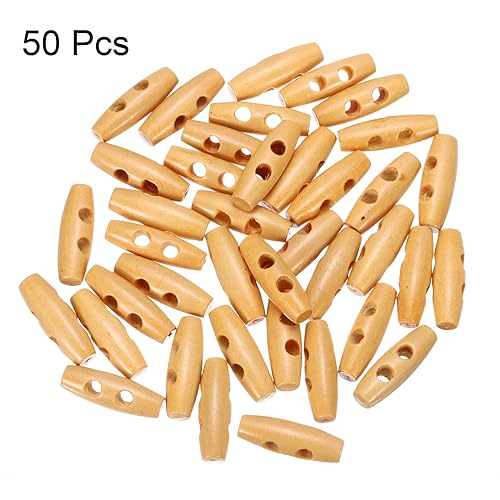 uxcell 50Pcs Wood Toggle Buttons 30mm 2 Holes Olive Shape Sewing Horn Toggle Buttons for DIY Coat Clothes Accessories Beige - Image 3