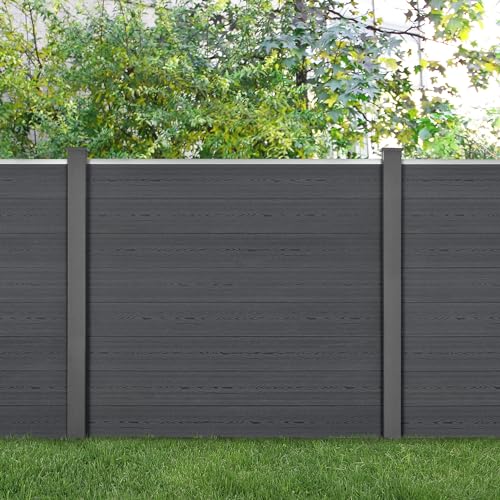 neu.holz WPC Gartenzaun Grau mit Pfosten Sichtschutz Windschutz Lamellenzaun Zaun 165x162cm