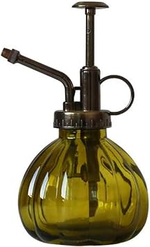 Glass Plant Spray Mister, Watering Spray Bottle, 6.4" Tall Vintage Fine Mist Spritzer Watering Can with Bronze Plastic Top Pump, Small Decorative Watering Can for Succulent House Plant Green