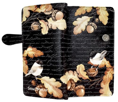 Shag Wear Acorn and Chickadee Large Wallet for Women and Teen Girls Vegan Faux Leather 7" Black2