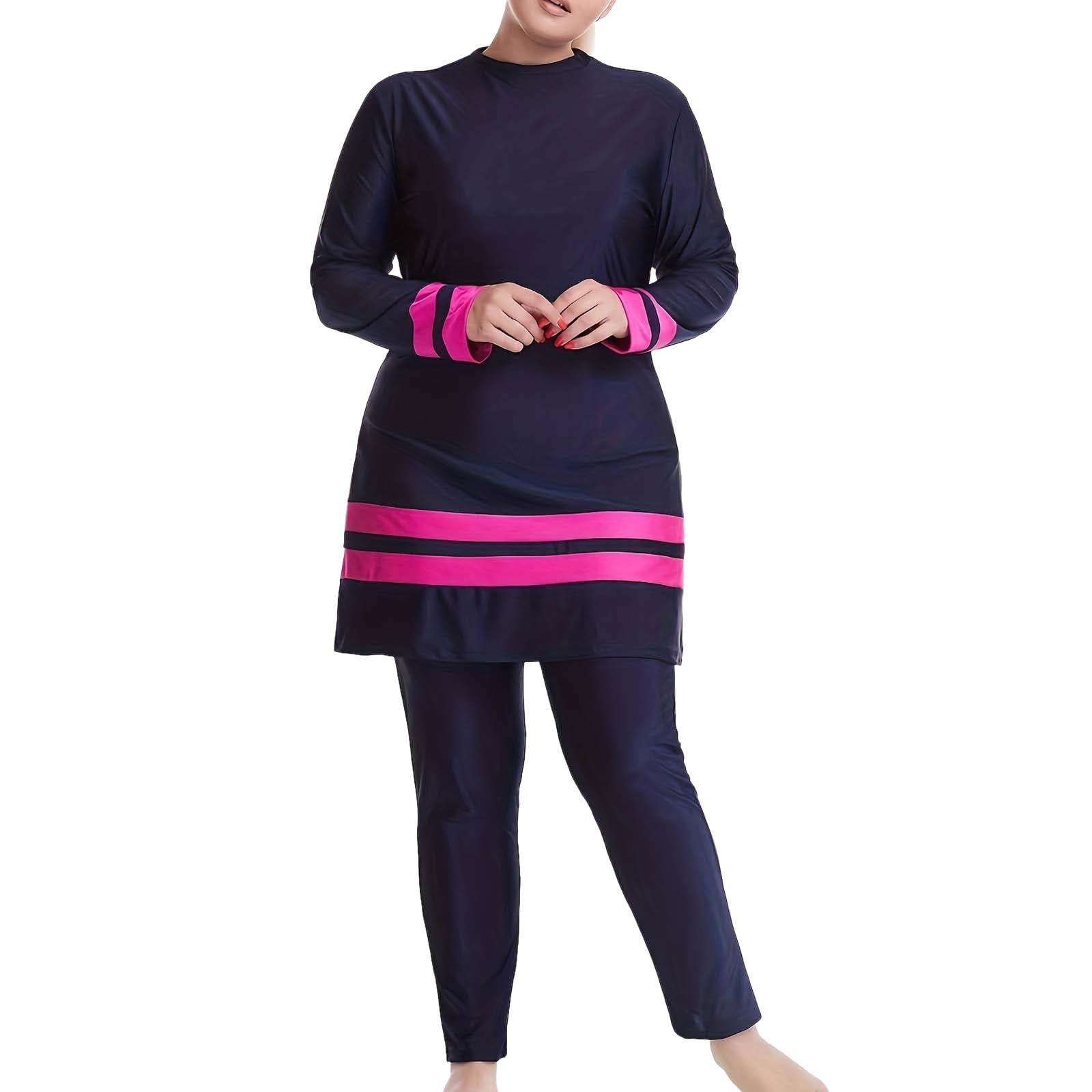 Generisch Burkini Maillot de bain musulman pour femme Modest Hijab 3 pièces à manches longues islamique tout le corps Opaque déperlant A7