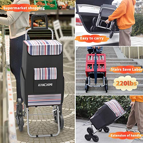 Kanchimi Shopping Cart Grocery,Stair Climber Cart with 50L Shopping Bag.220lbs Large Load (Black) - Thumbnail 3